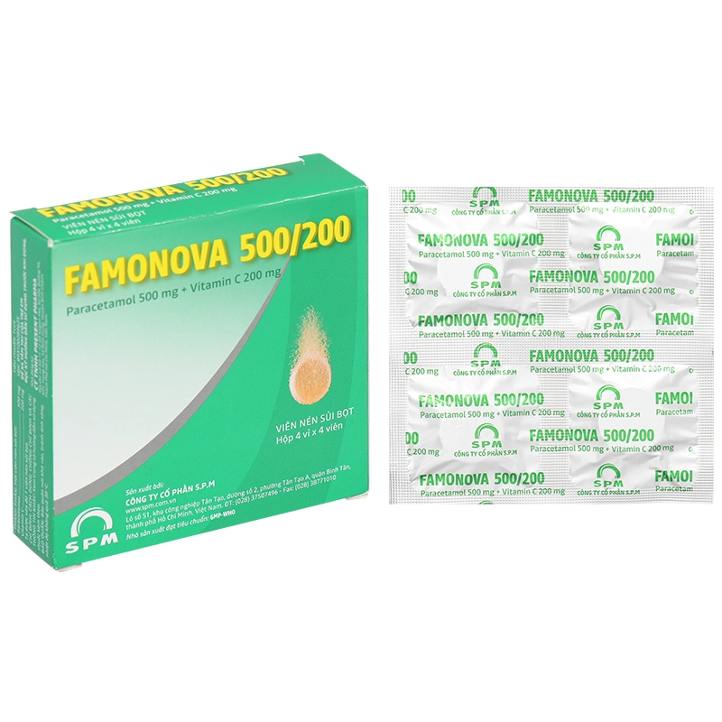 Famonova 500/200 điều trị đau đầu và hạ sốt (4 vỉ x 4 viên) - 